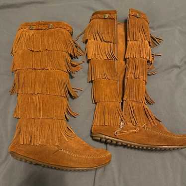 Minnetonka tall fringe suede boots