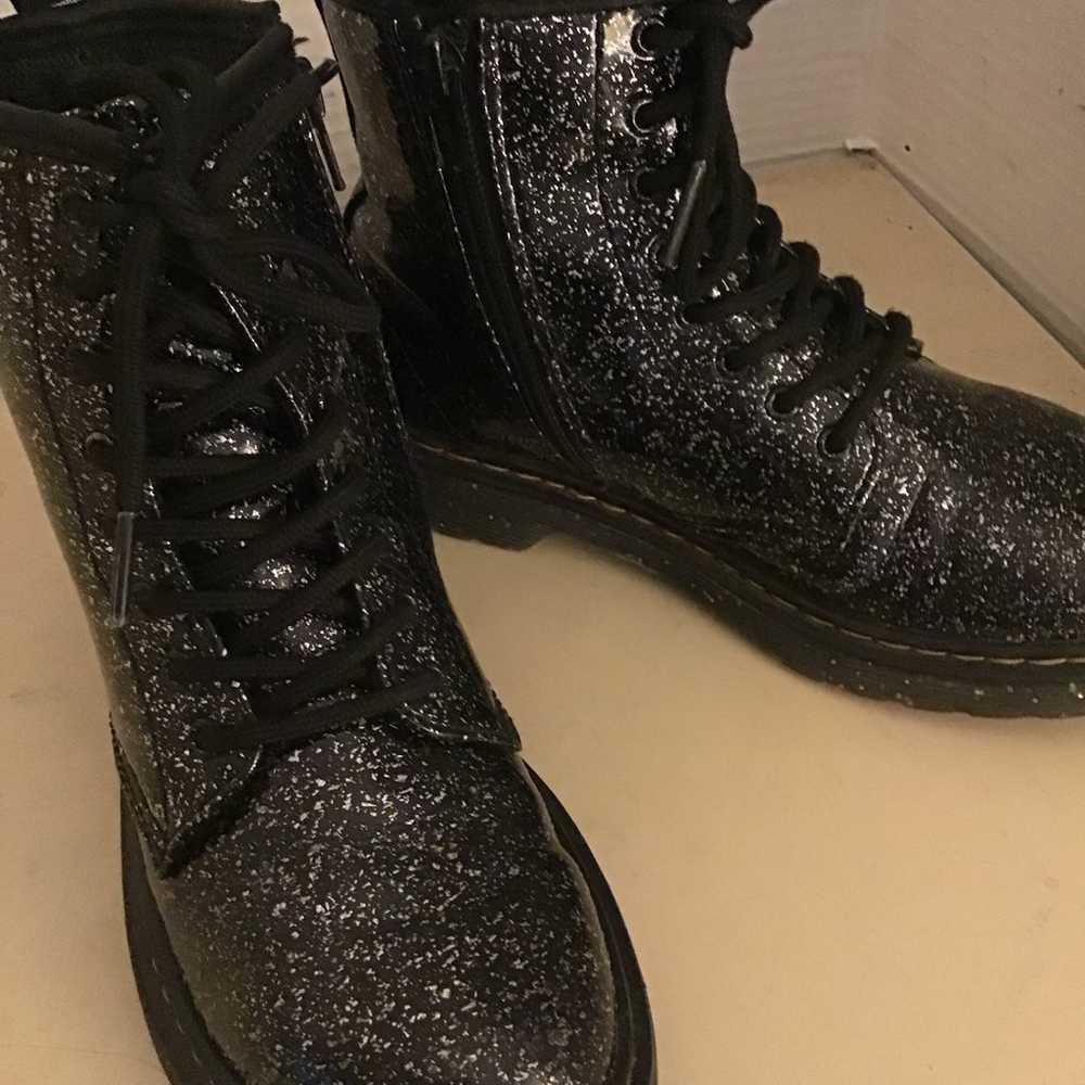 Dr Martens women black leather glitter combat boo… - image 11