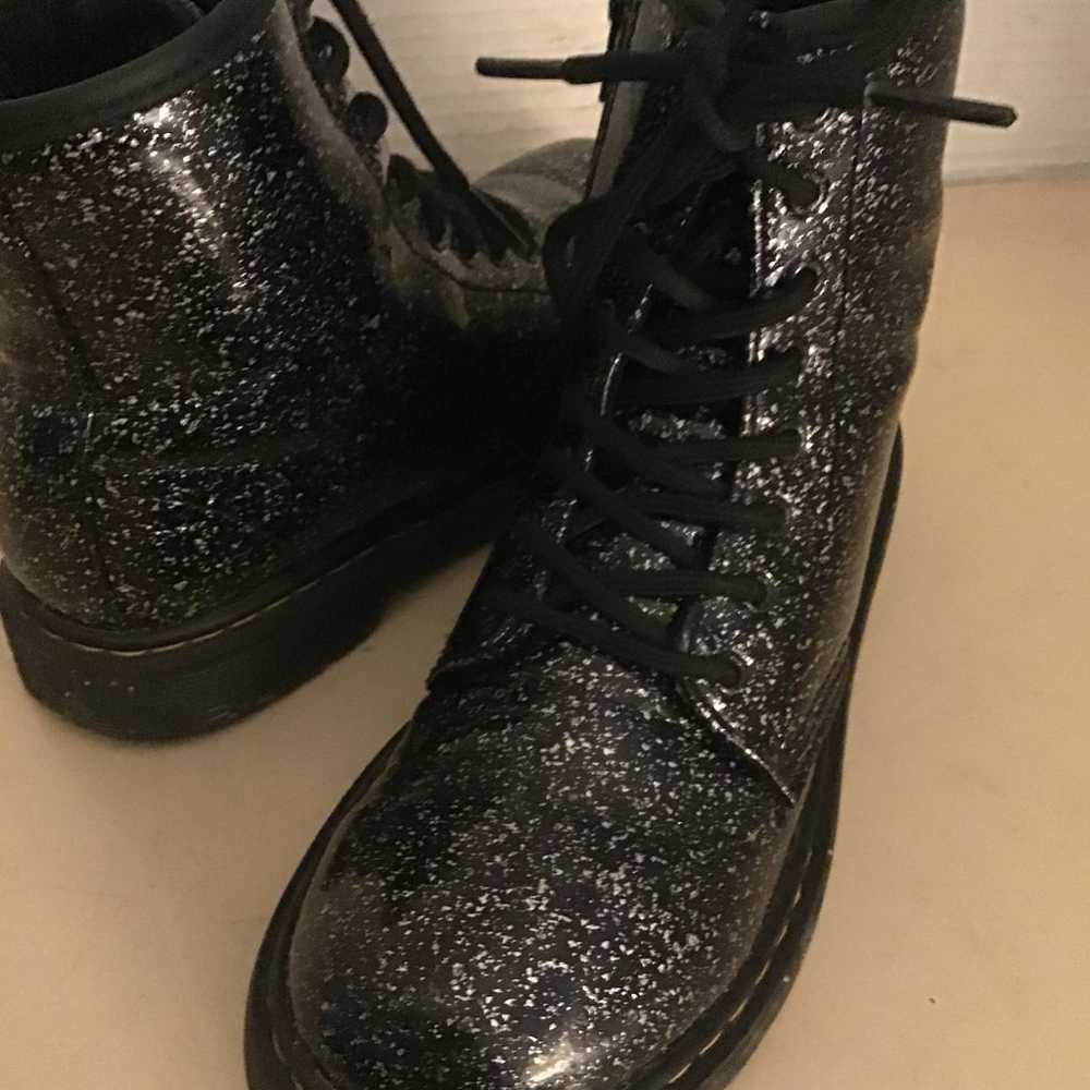 Dr Martens women black leather glitter combat boo… - image 12