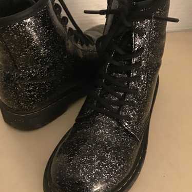 Dr Martens women black leather glitter combat boo… - image 1