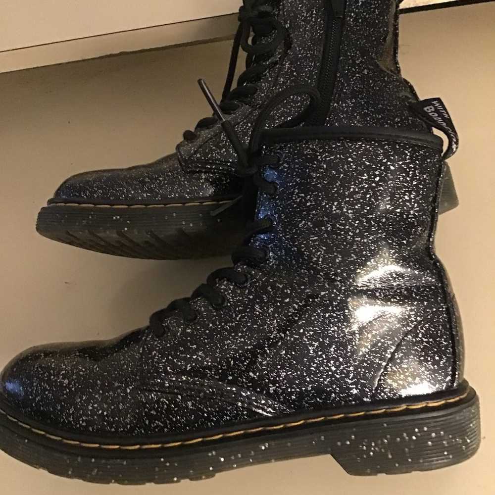 Dr Martens women black leather glitter combat boo… - image 3