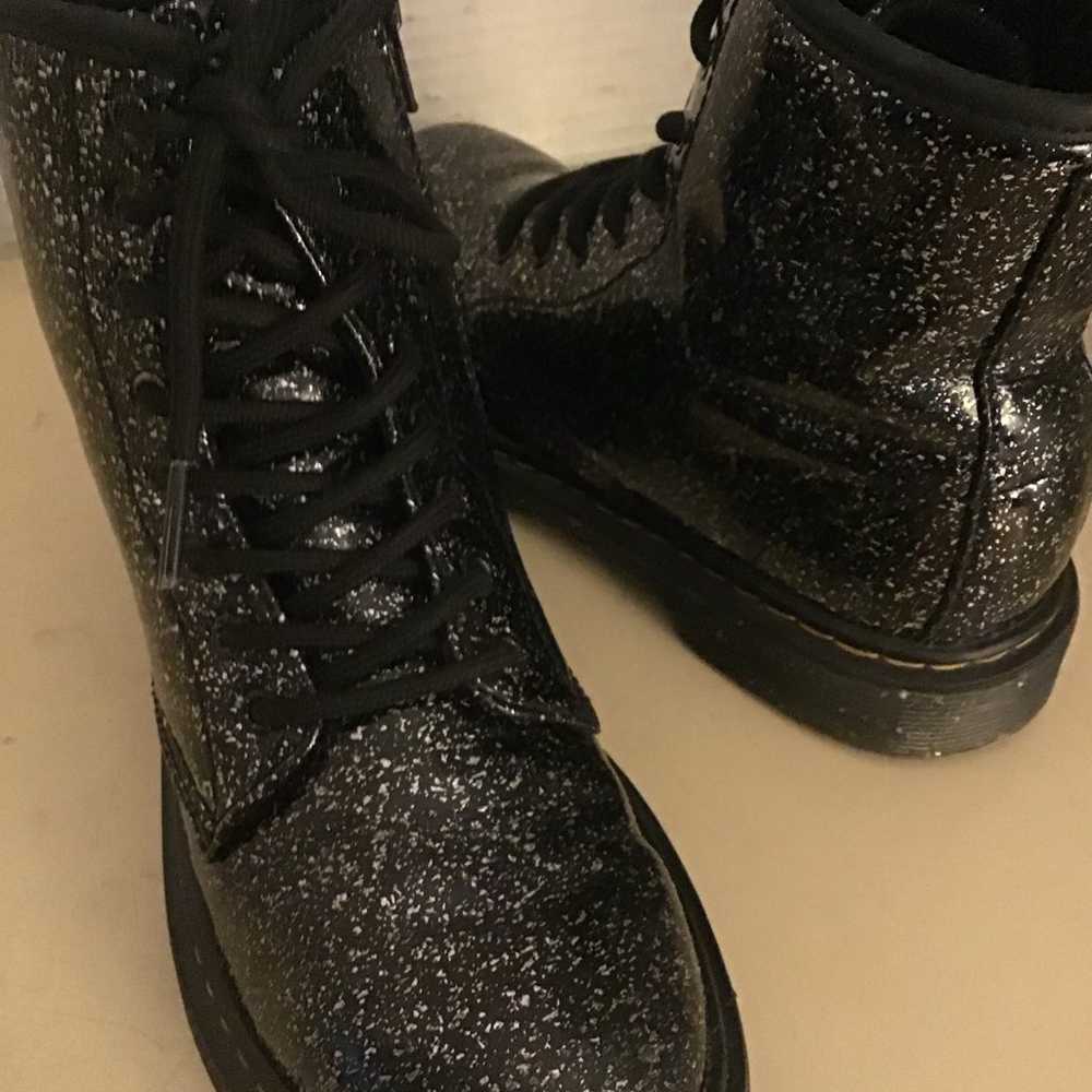 Dr Martens women black leather glitter combat boo… - image 4