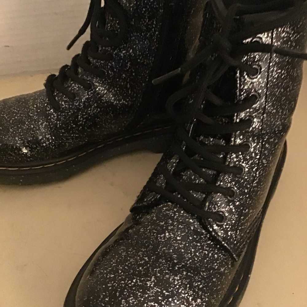 Dr Martens women black leather glitter combat boo… - image 5