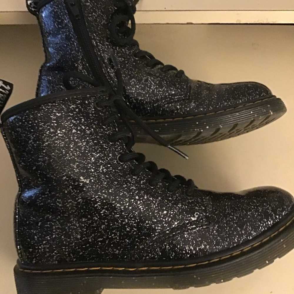 Dr Martens women black leather glitter combat boo… - image 7