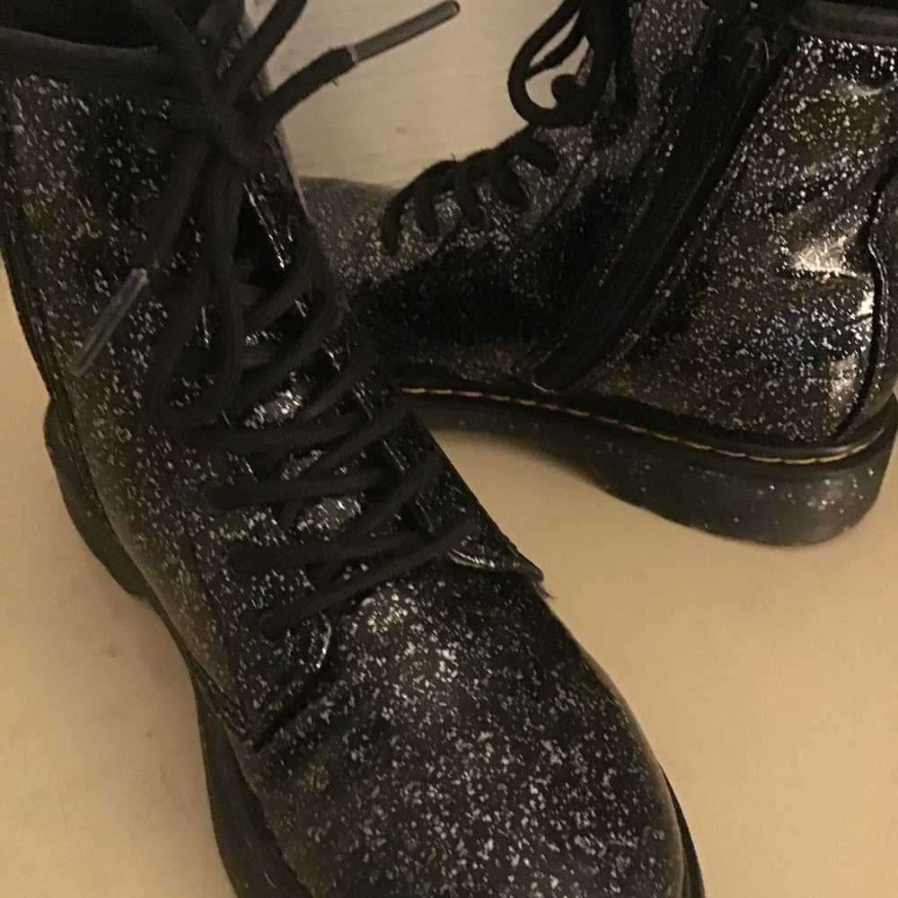 Dr Martens women black leather glitter combat boo… - image 8