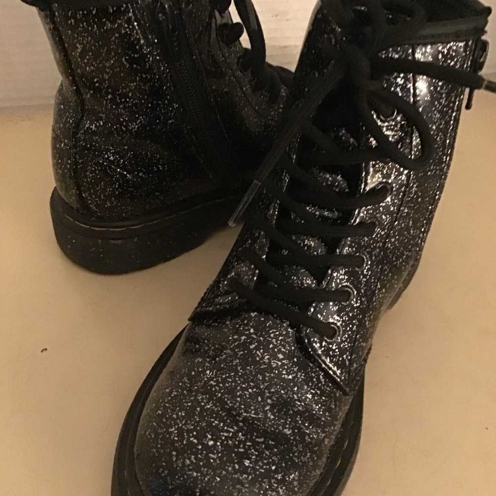 Dr Martens women black leather glitter combat boo… - image 9