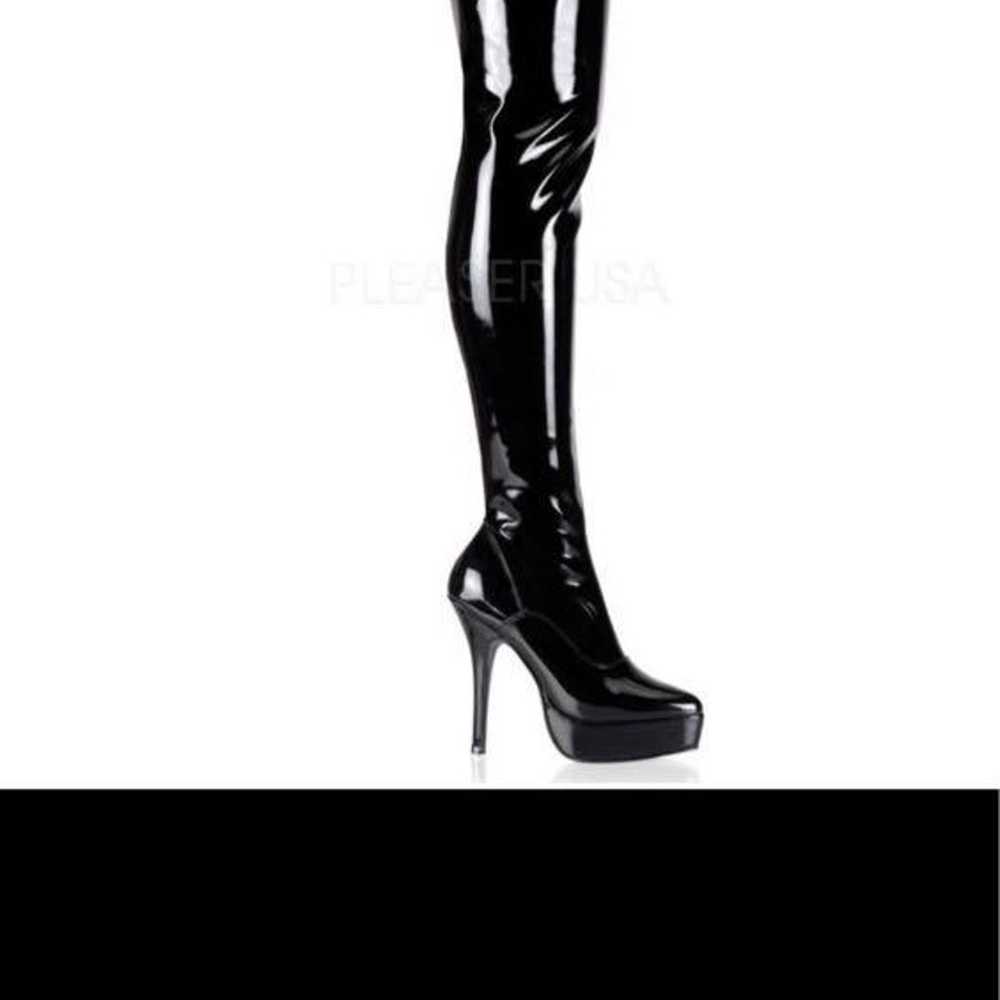 Pleaser Knee-High High Boots Thick Sole Black Pat… - image 1