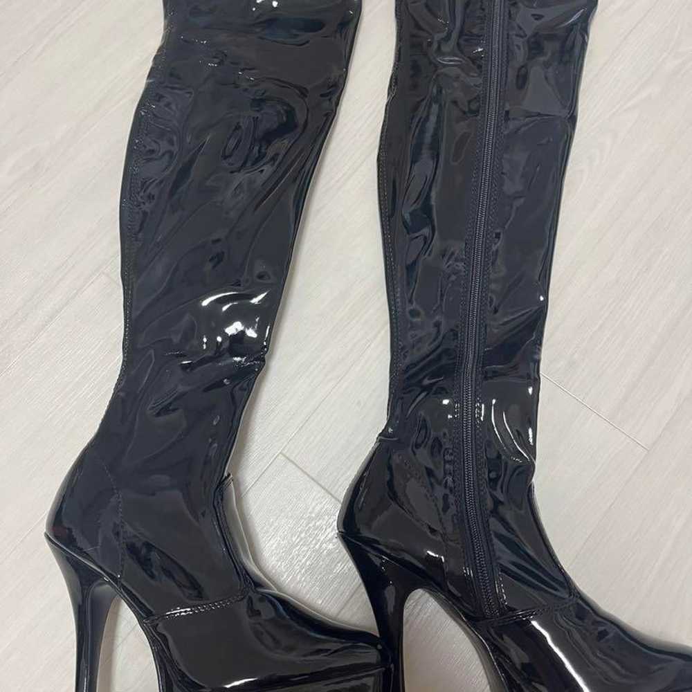 Pleaser Knee-High High Boots Thick Sole Black Pat… - image 2