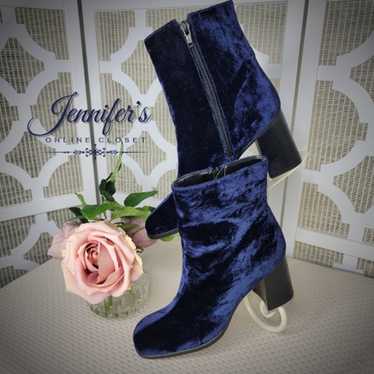 Nine West Vintage Blue Velvet Block Heel Ankle Boo