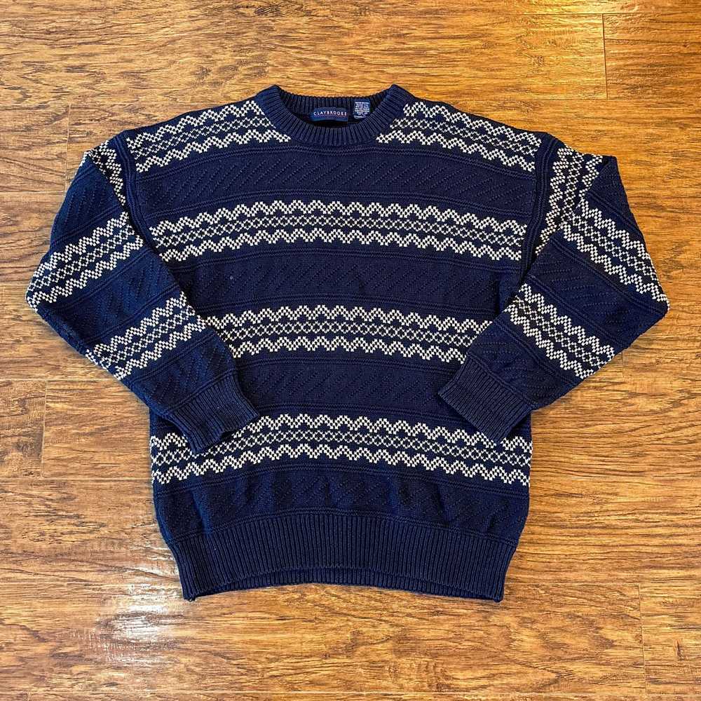 Coloured Cable Knit Sweater Vtg Claybrooke Blue W… - image 1