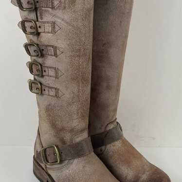 FRYE Veronica Belted Distressed Boots Tall Brown … - image 1