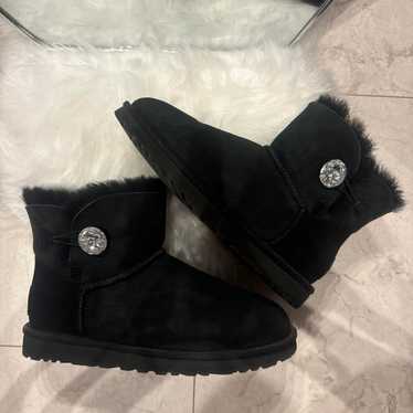 UGG Sheepskin Boots Black with Swarovski-style Bu… - image 1