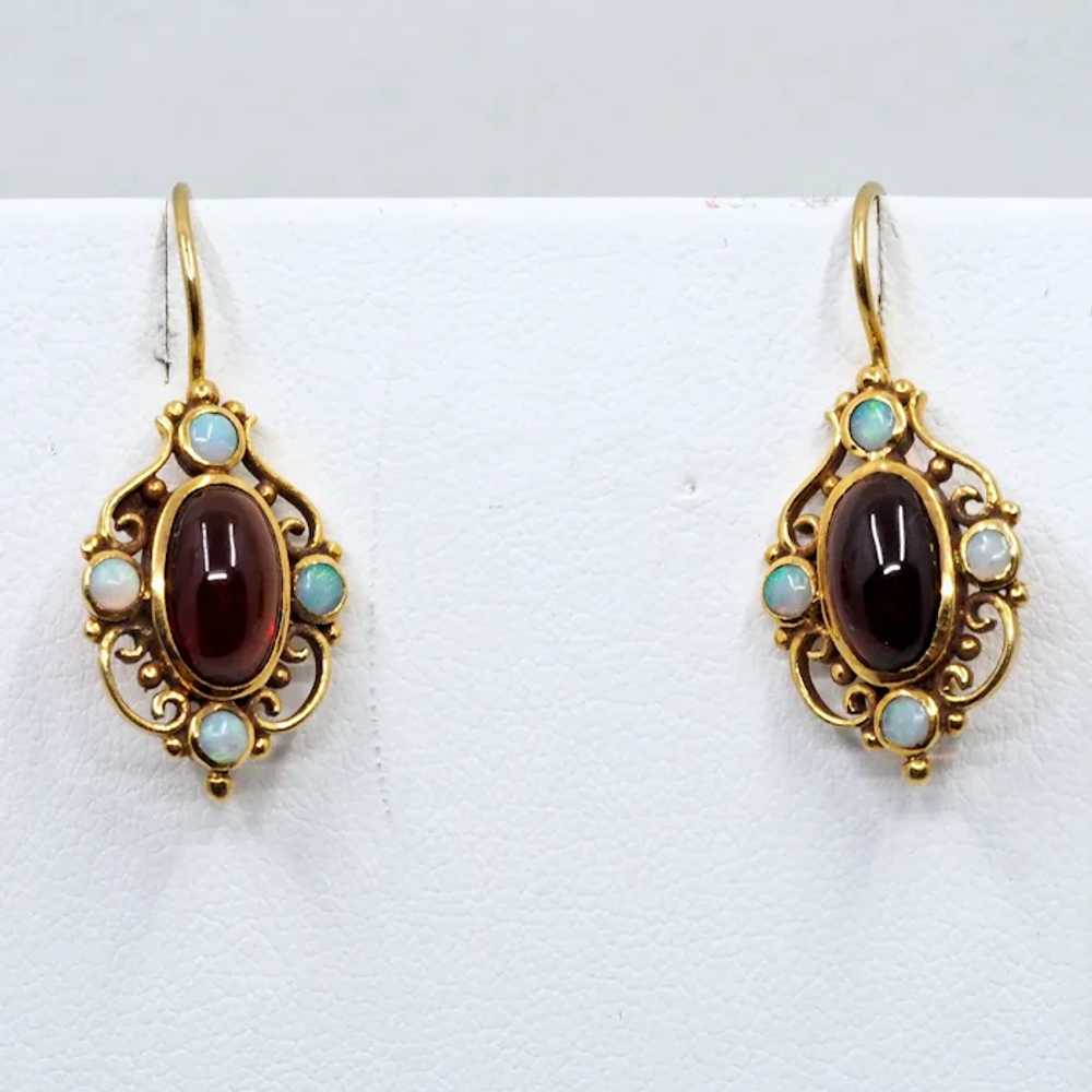 18K solid gold Victorian era drop earrings garnet… - image 10