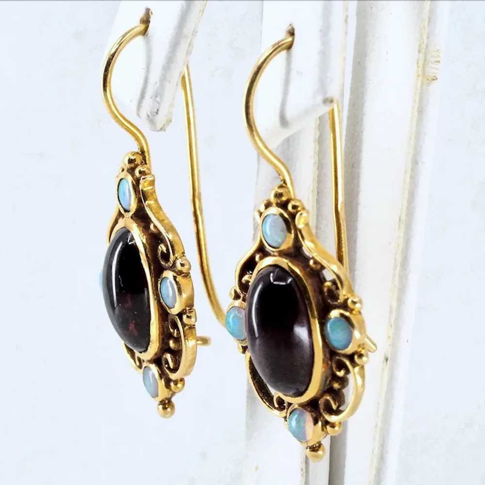 18K solid gold Victorian era drop earrings garnet… - image 11