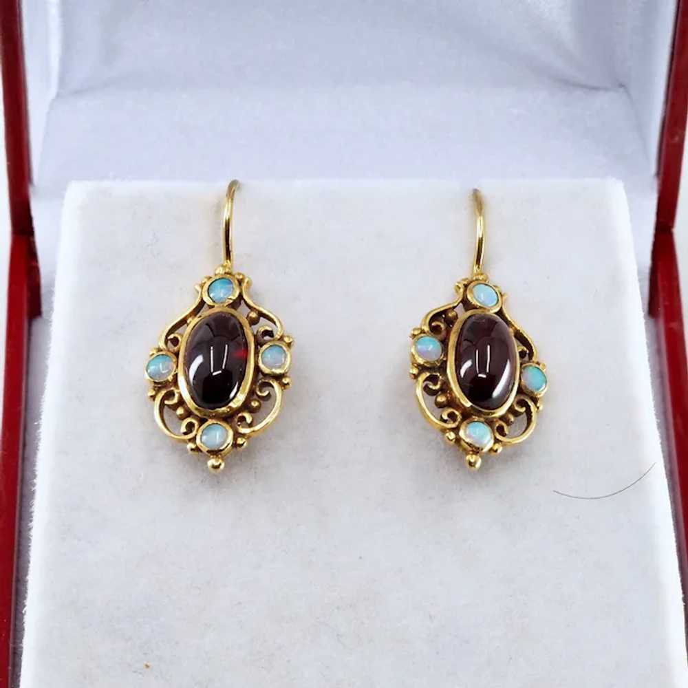 18K solid gold Victorian era drop earrings garnet… - image 12