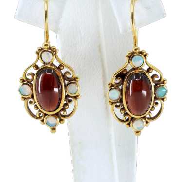 18K solid gold Victorian era drop earrings garnet… - image 1