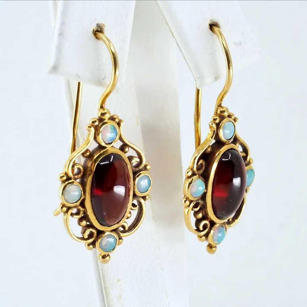 18K solid gold Victorian era drop earrings garnet… - image 3