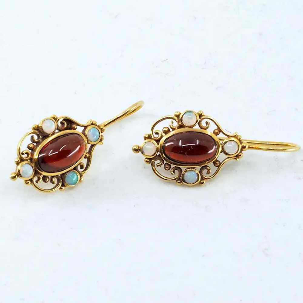 18K solid gold Victorian era drop earrings garnet… - image 4