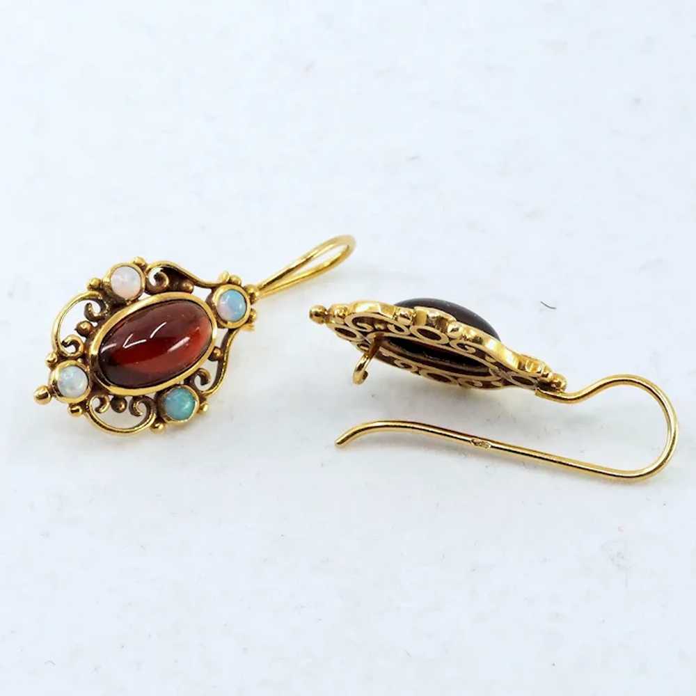 18K solid gold Victorian era drop earrings garnet… - image 5