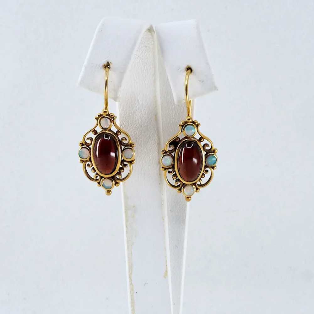 18K solid gold Victorian era drop earrings garnet… - image 6