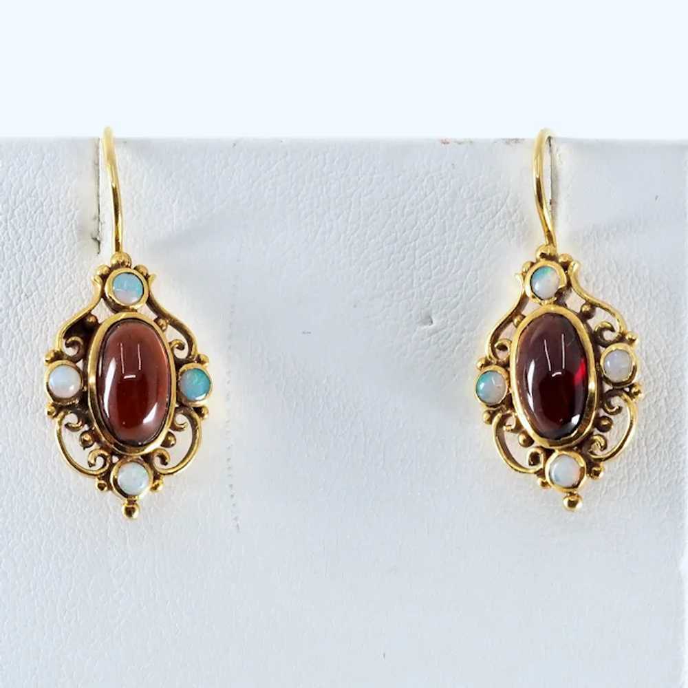 18K solid gold Victorian era drop earrings garnet… - image 7