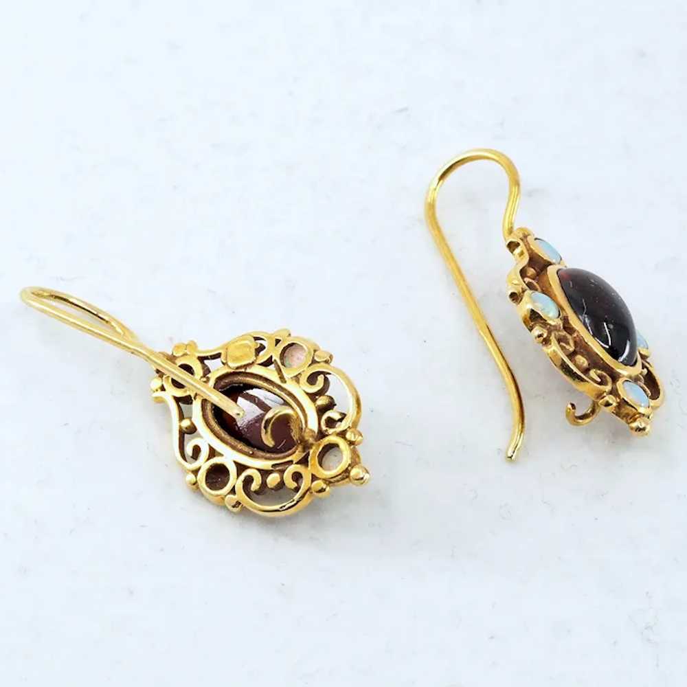 18K solid gold Victorian era drop earrings garnet… - image 8