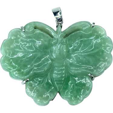 Platinum 900 natural Jadeite Butterfly motif pend… - image 1