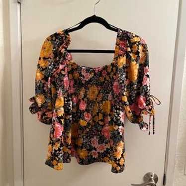 Twine & String Peasant Boho Smocked Blouse Floral… - image 1