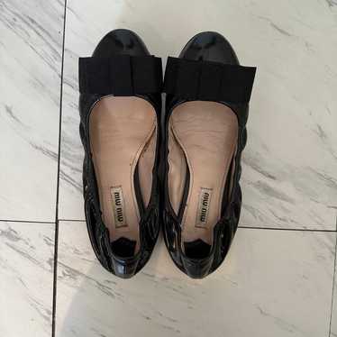 Miu Miu Leather Bow Accents Ballet Flats