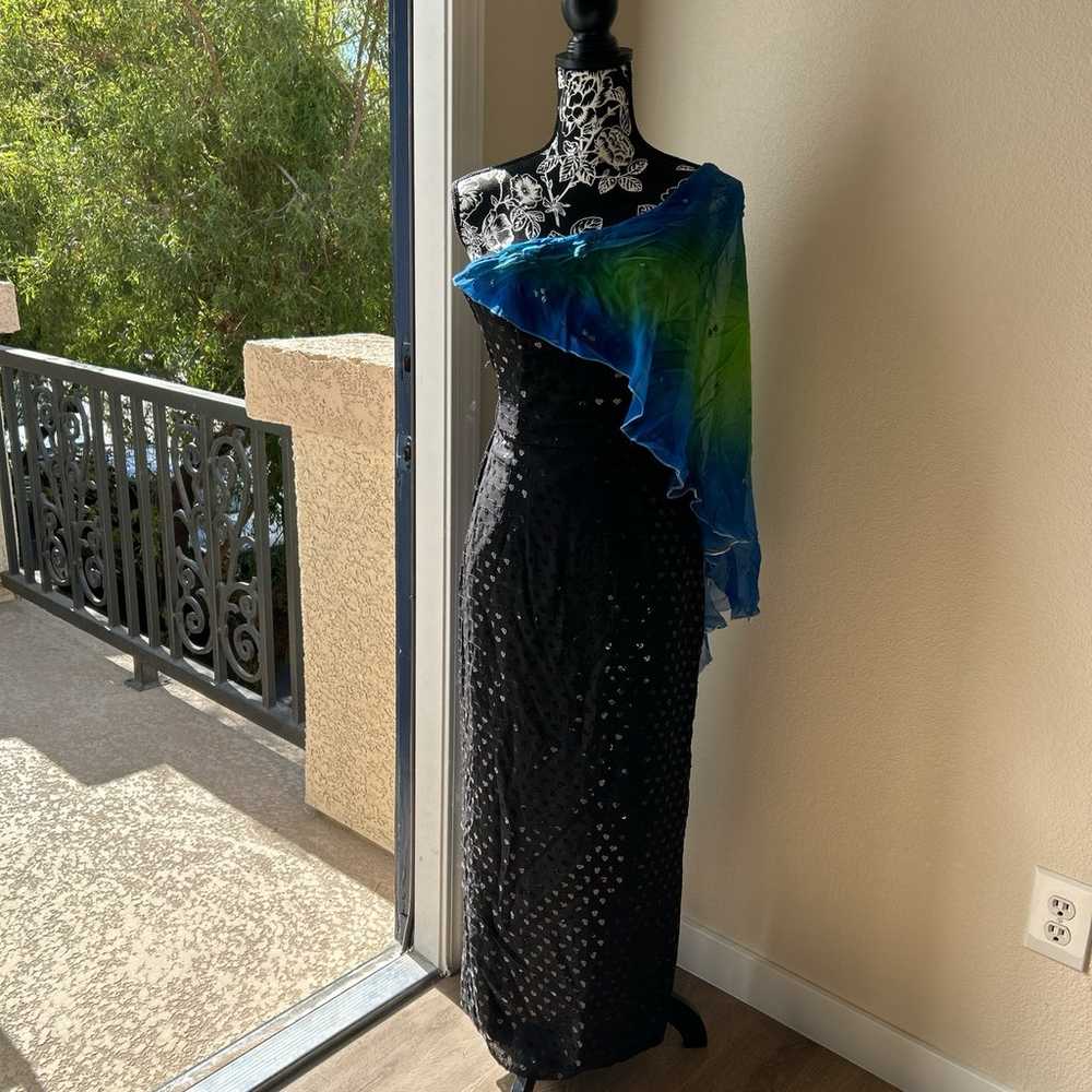 Black and blue tie-dye maxi dress with sequin det… - image 2