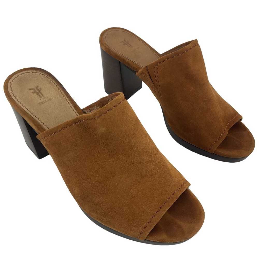 FRYE Brown Suede Leather Open-Toe Mules Heels Wom… - image 1