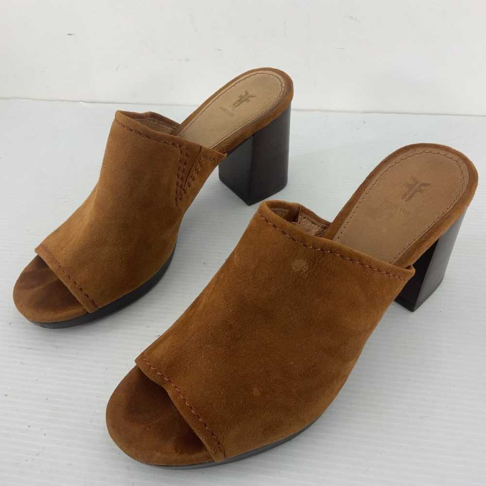 FRYE Brown Suede Leather Open-Toe Mules Heels Wom… - image 2