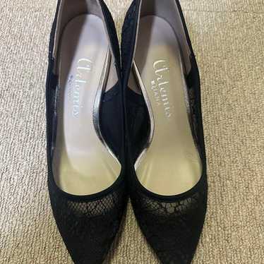 DIANA Black Lace Pumps with Pearls - image 1