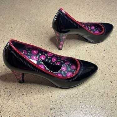 Kenzo Rockabilly Patent Leather Floral Print Cone… - image 1