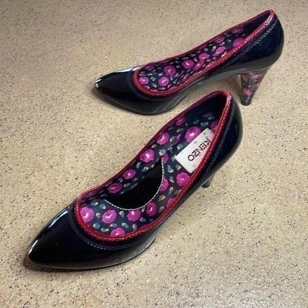 Kenzo Rockabilly Patent Leather Floral Print Cone… - image 2