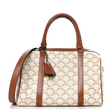 CELINE Triomphe Canvas Calfskin Boston Bag White