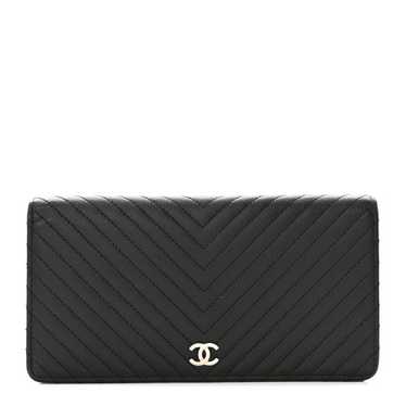 CHANEL Caviar Chevron Quilted Yen Wallet Black