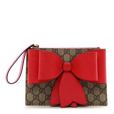 GUCCI GG Supreme Monogram Bow Wristlet Red Pink