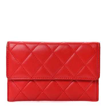 CHANEL Lambskin Quilted Pouch Red