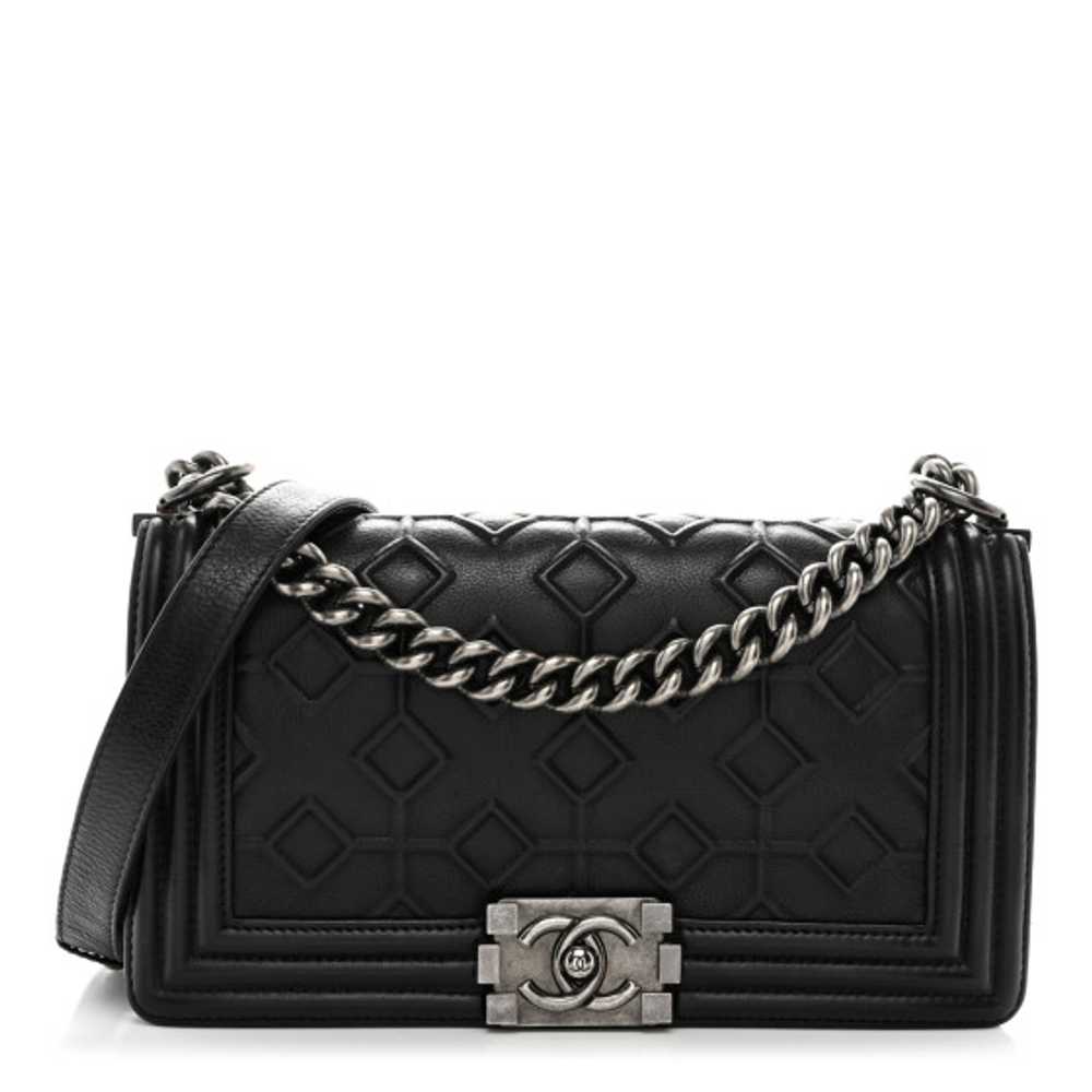 CHANEL Calfskin Crystal Embossed Medium Boy Flap … - image 1