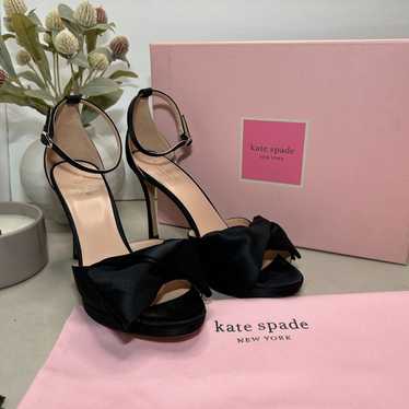 Kate Spade Bridal Bow Satin Ankle Strap Heels Bla… - image 1