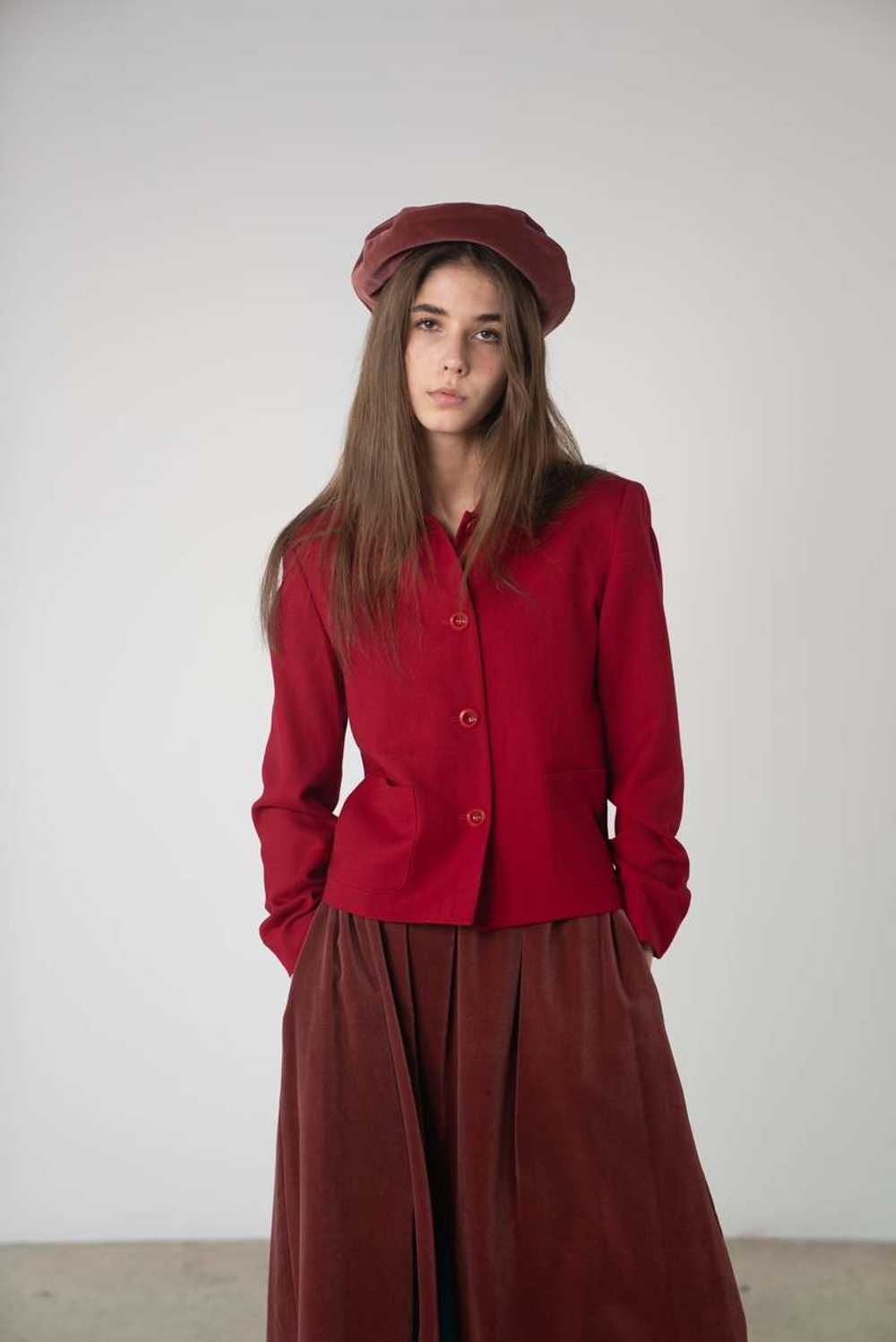 Vintage Velvet Skirt & Beret Set - Red - image 2