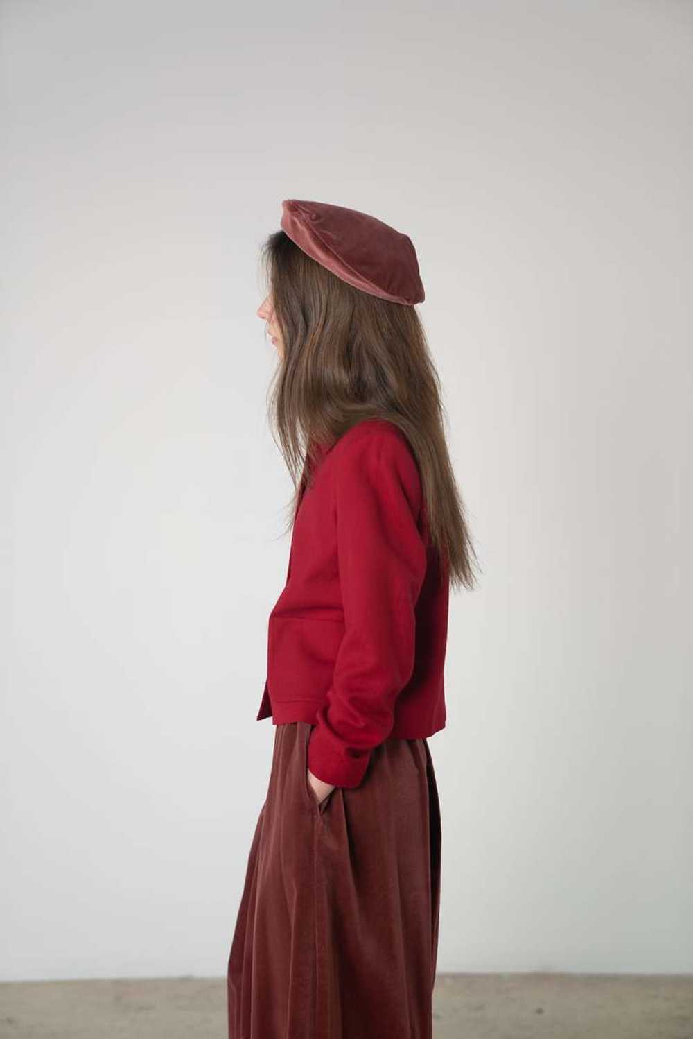 Vintage Velvet Skirt & Beret Set - Red - image 3