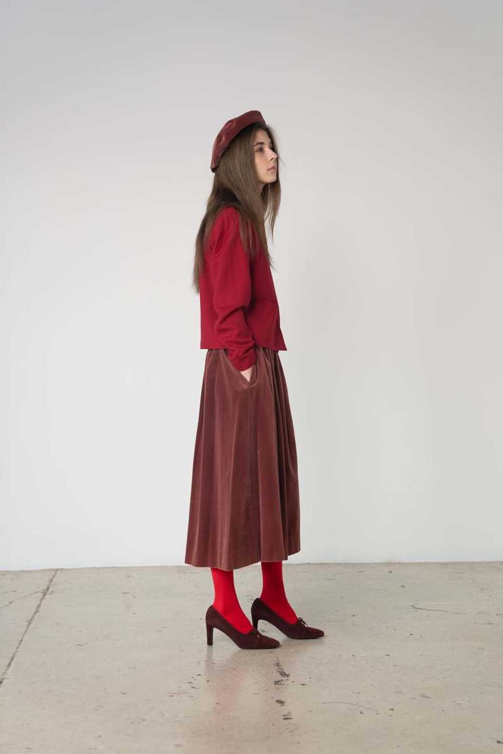 Vintage Velvet Skirt & Beret Set - Red - image 4