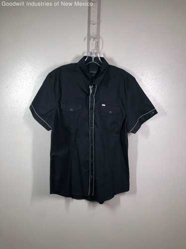 NWT Guess Mens Black Short Sleeve Collared Button-