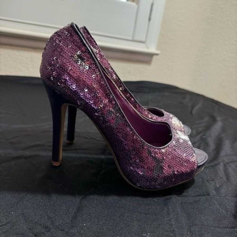 Ellie Purple Sequin Peep-Toe Heels - Size 7 - image 7