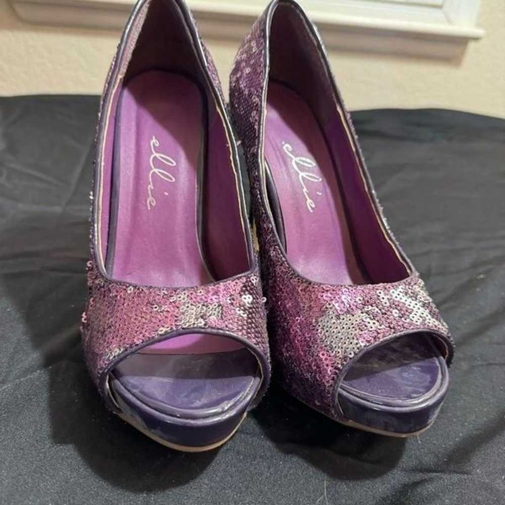 Ellie Purple Sequin Peep-Toe Heels - Size 7 - image 8