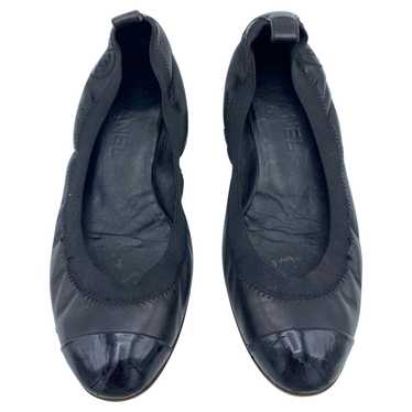 Chanel Black Leather Ballet Flat Shoes, Size 38 - image 1