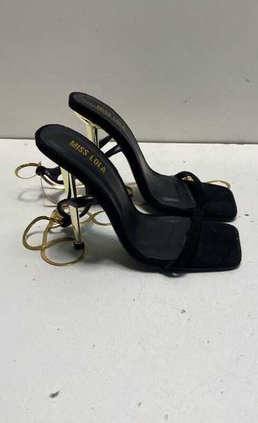 Miss Lola Velvet Strappy Chain Heels Black 6