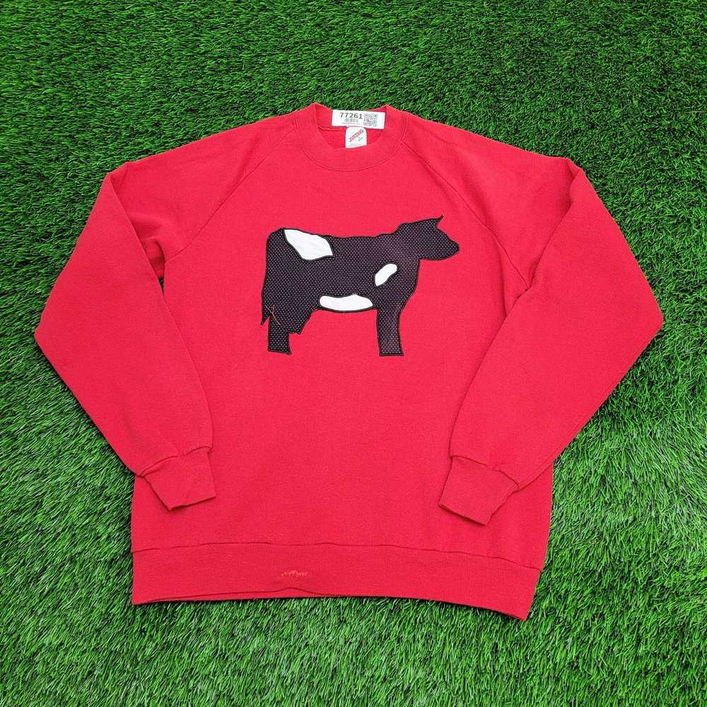 Jerzees Vintage 80s Cow Sweatshirt Womens M/L 20x… - image 1